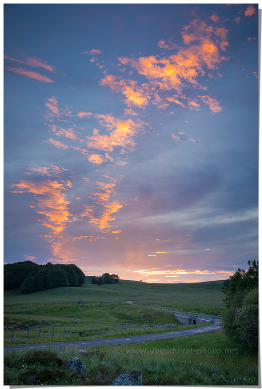 Coucher de soleil sur le plateau de l'Aubrac (Aveyron, Occitanie)